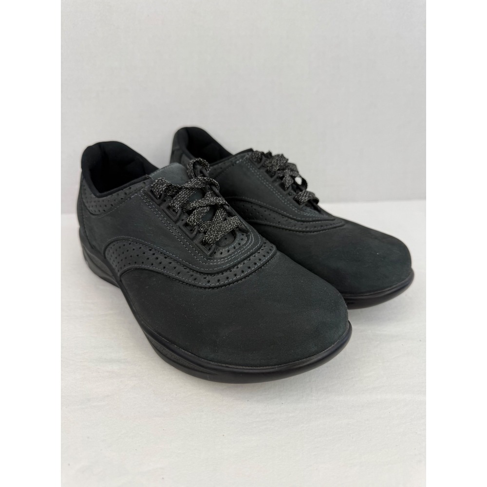 SAS Walk Easy Womens 8.5 WW Black Suede Leather Lace Up Comfort Walking Shoe USA